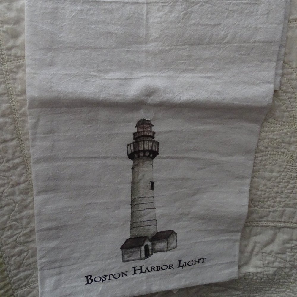 Boston Harbour Light Flour Sack Cotton Tea Towel By Tina Labadini